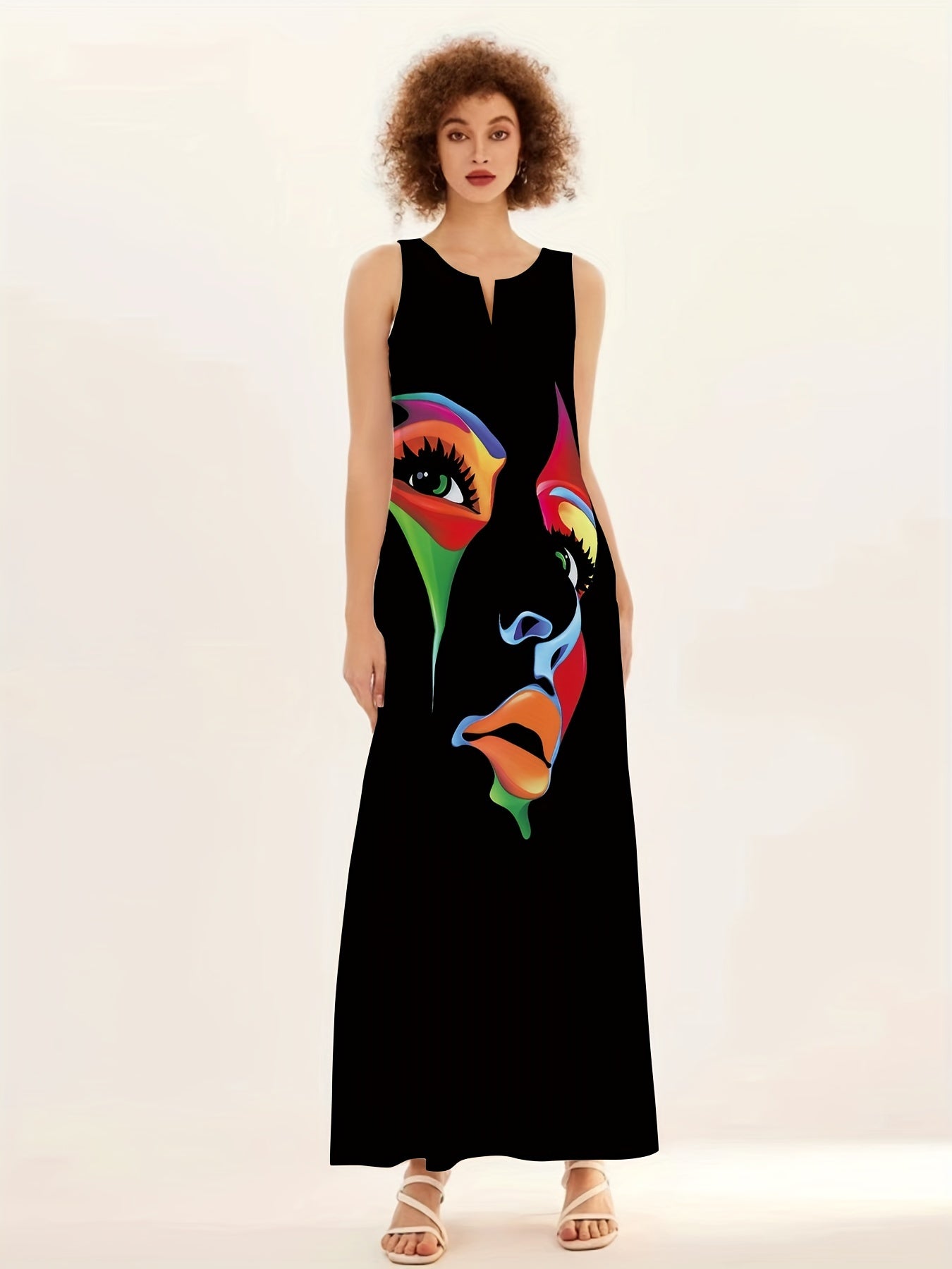 Maxikleid mit Gesichtsdruck für Damen