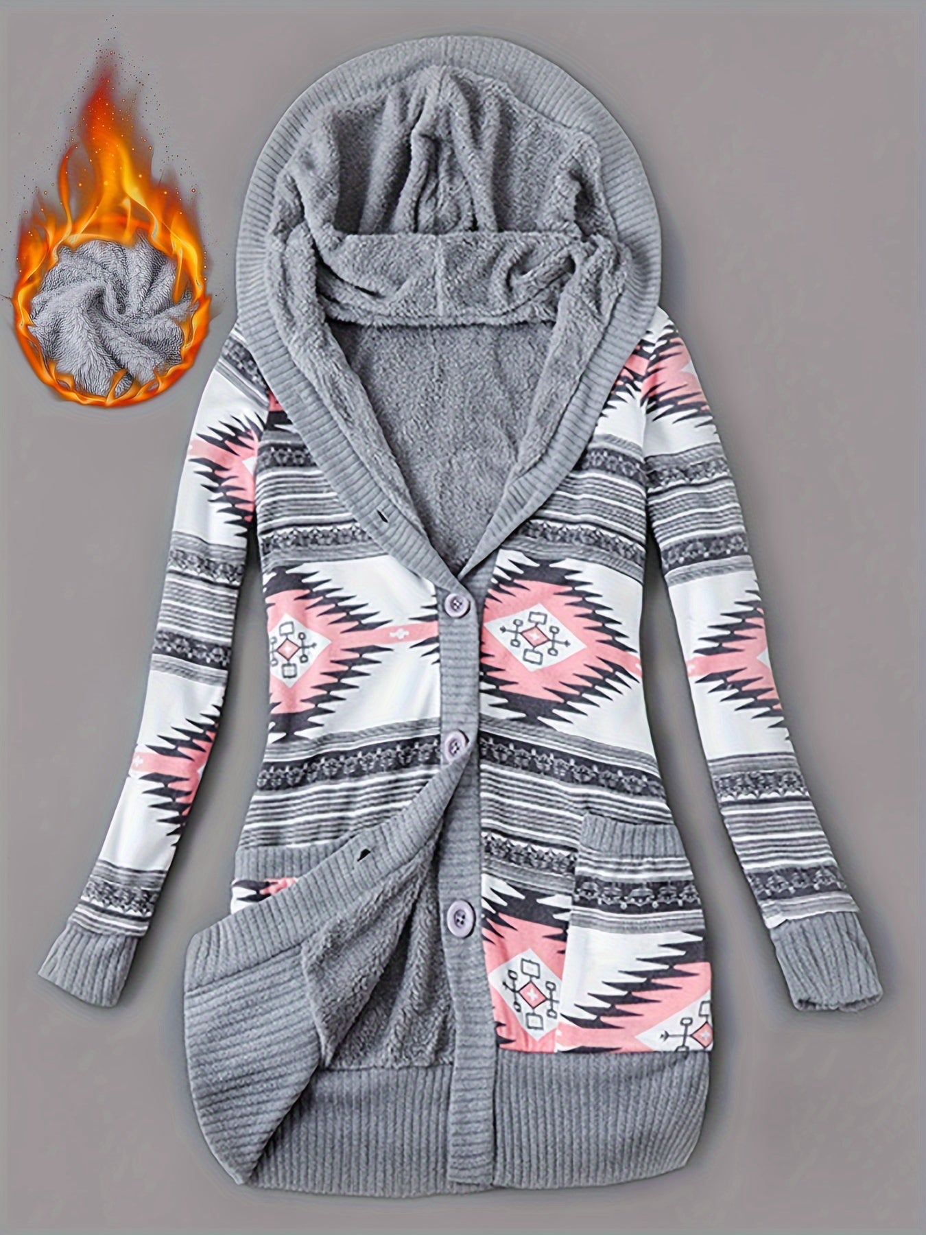 Lässiger Geo Print Cardigan mit Taschen