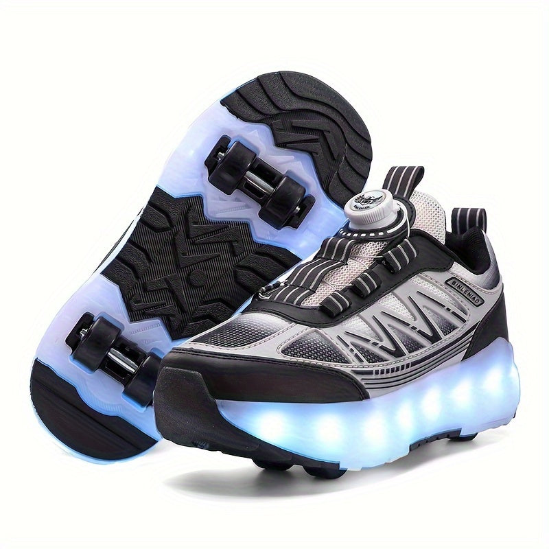 Skateboardschuhe für Kinder mit LED-Beleuchtung und abnehmbaren Rollschuhen