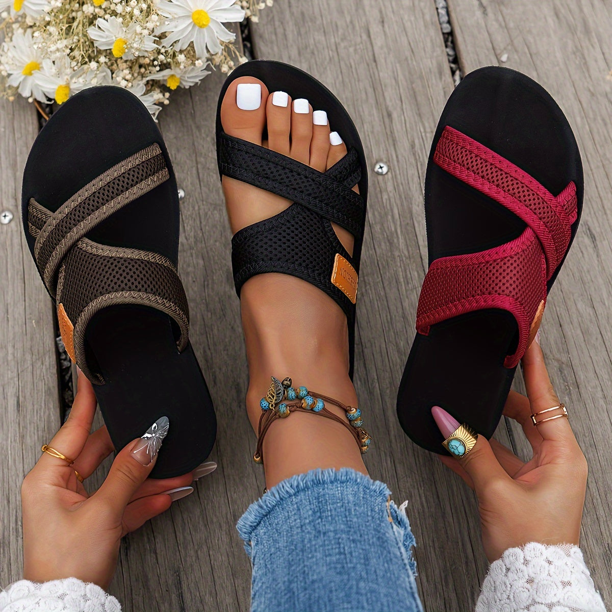 Bequeme Flachschuhe mit Kreuzriemen für Damen