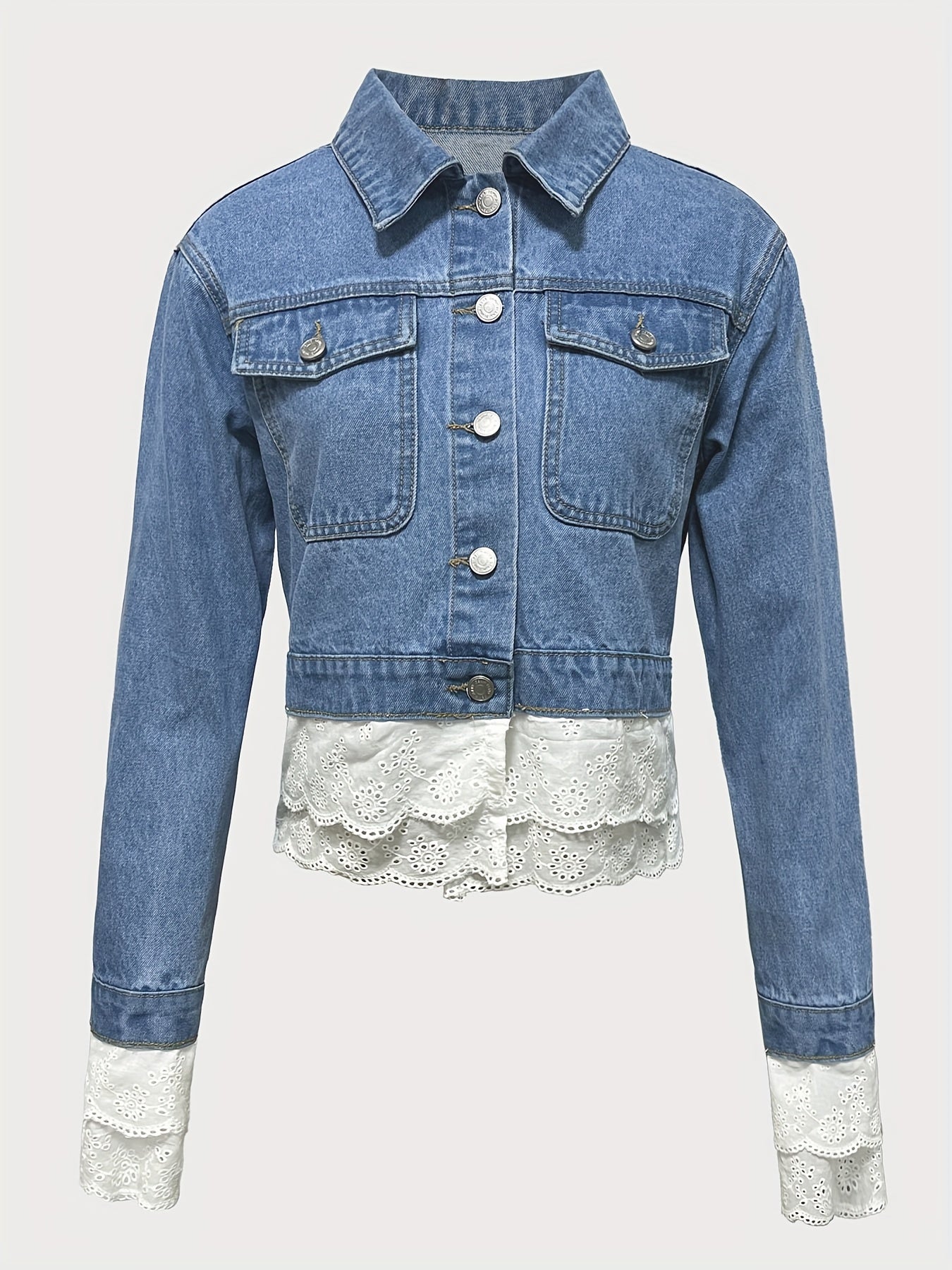 Leichte Jeansjacke mit zartem Spitzen-Highlight für Damen