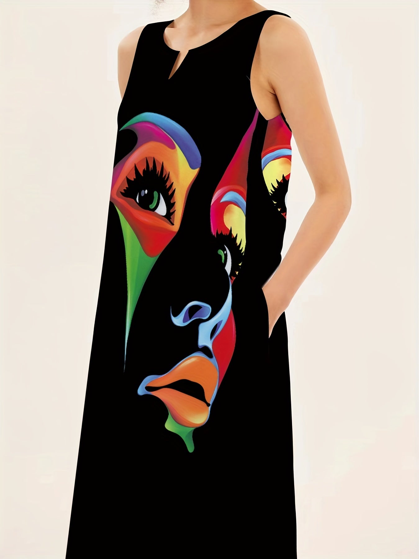 Maxikleid mit Gesichtsdruck für Damen
